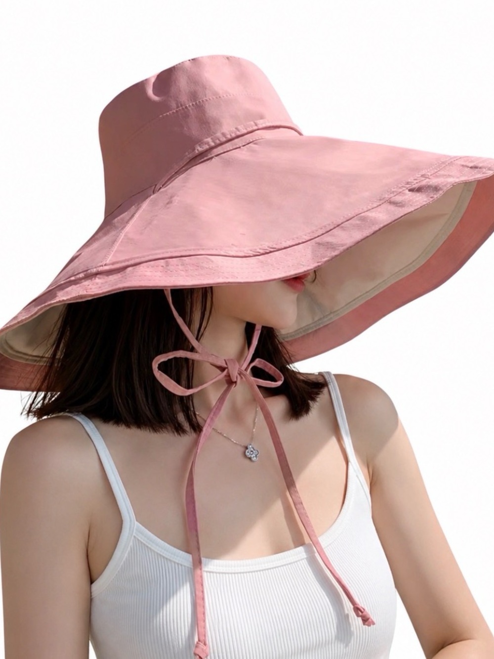 NWT Wide Brim Bendable Sun Hat with Chin Tie - Pink